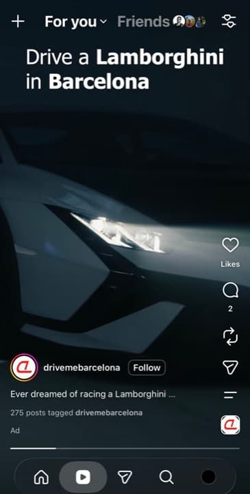 Drive Me Barcelona Instagram Reel ad: Drive a Lamborghini