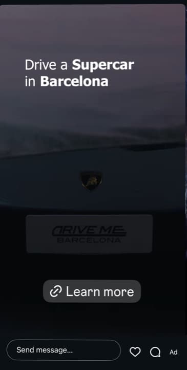 Drive Me Barcelona Instagram ad: Drive a Supercar